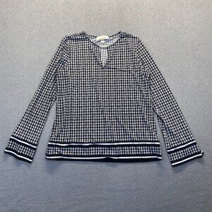 Michael Kors Womens Size M Houndstooth Plaid Slinky Long Sleeve Shirt Top